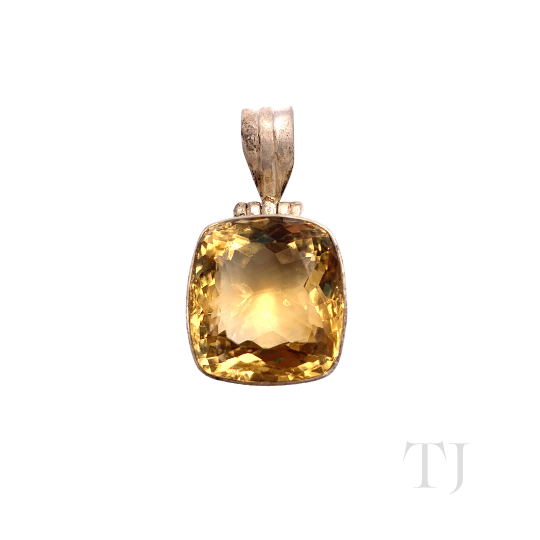 Citrine Square Cut Pendant in Sterling Silver