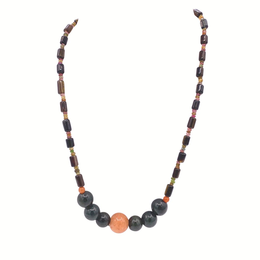 Multi- Color Tourmaline Necklace with jade circle pendant