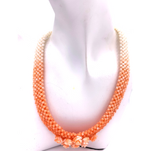 Load image into Gallery viewer, Italian Coral in 14k Gold Necklace with flower pendants
