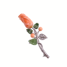 Load image into Gallery viewer, Italian Coral Brooch with flower shape in Sterling silver
