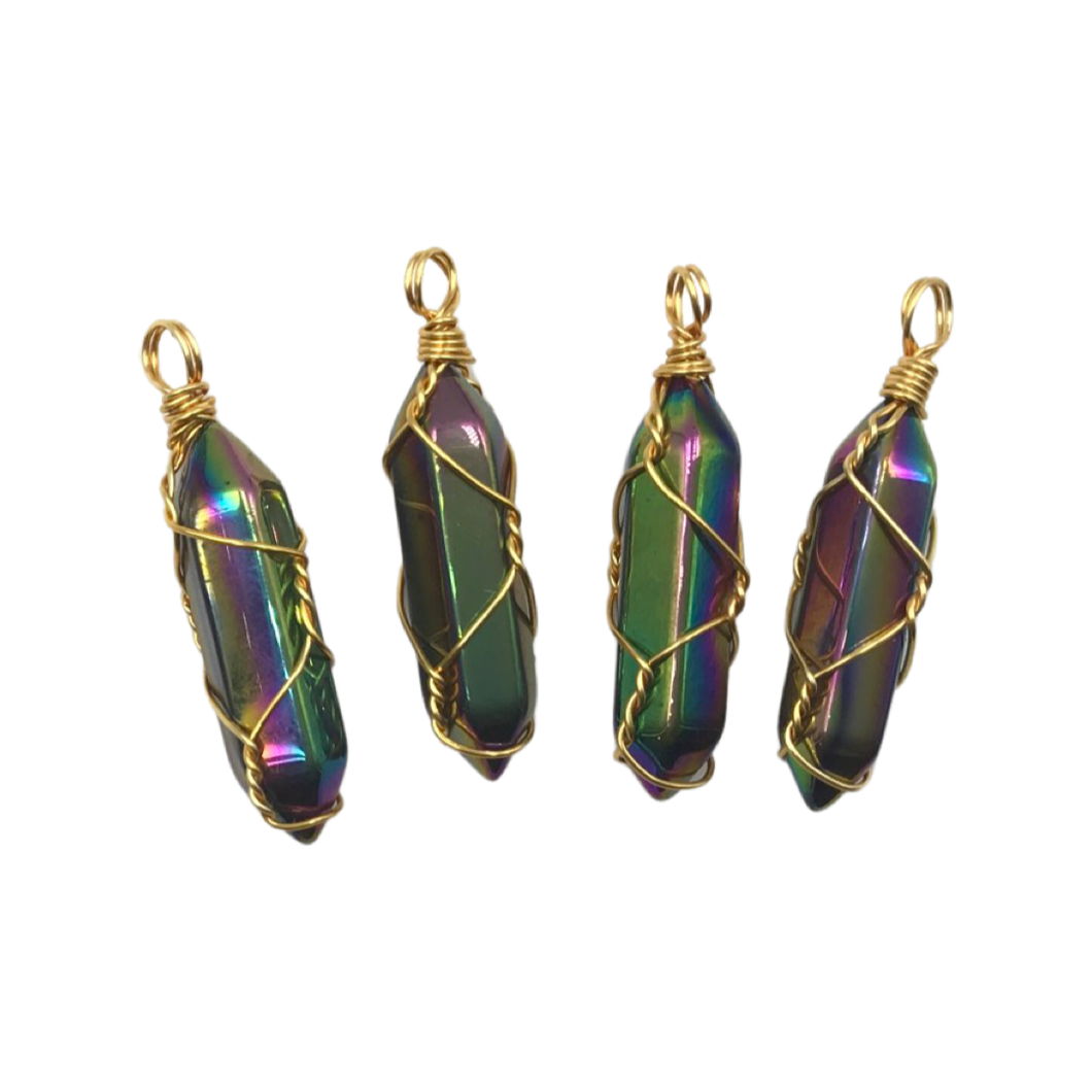 Titanium Aura Quartz wire-wrapped pendant