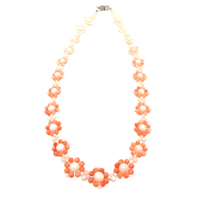 Load image into Gallery viewer, Top view of Angel skin flower style coral necklace in sterling silver 
