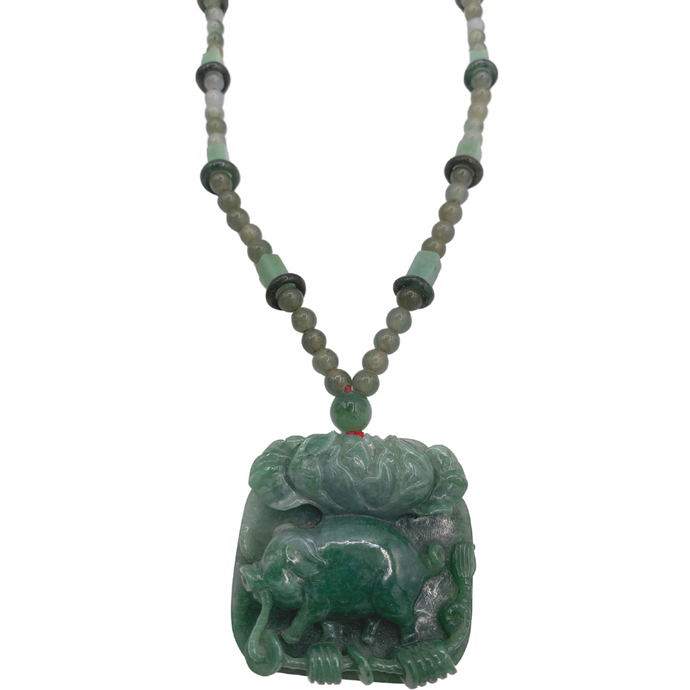 Burmese jade Necklace with Dragon Head Pendant