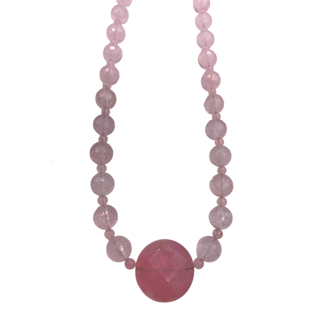 Rose quartz necklace with Circle shapes