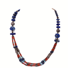 Загрузить изображение в средство просмотра галереи, Coral Necklace with lapis Lazuli In sterling silver
