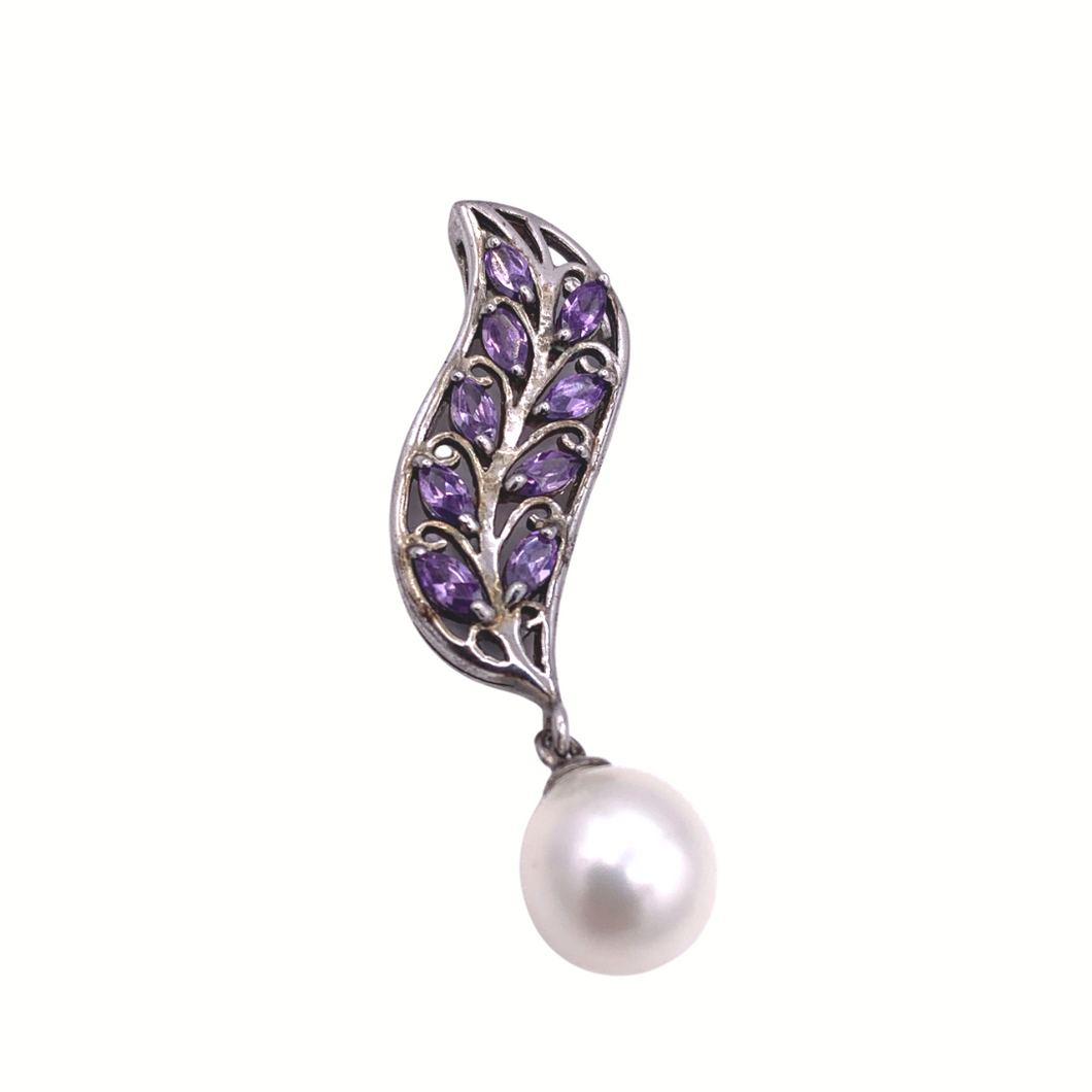 Pearl Pendant with Amethyst In sterling silver