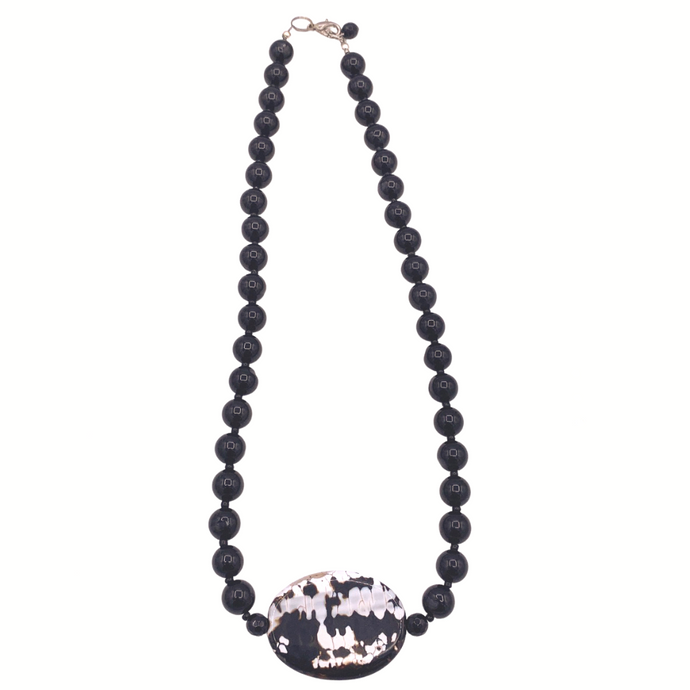 Black Onyx Necklace with Agate Pendant In sterling silver