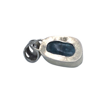 Load image into Gallery viewer, back view of Blue Tourmaline Cabochon in sterling silver setting pendant
