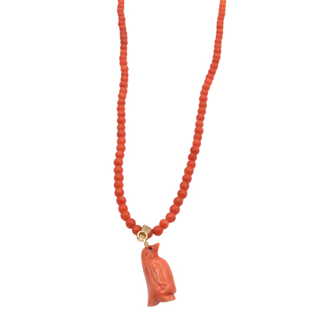 Italy Coral with 14k Gold with Penguin pendant