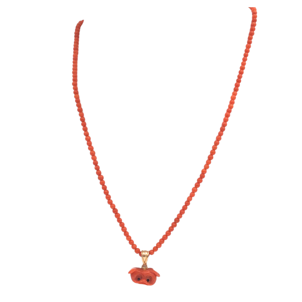 Italy Coral with 14k Gold with Puppy Face