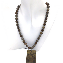 Load image into Gallery viewer, Jasper Bead Necklace with Square Pendant
