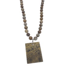 Load image into Gallery viewer, Jasper Bead Necklace with Square Pendant
