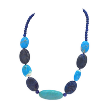 将图片加载到图库查看器，Blue Turquoise Oval stones Necklace with Lapis Lazuli Oval stones
