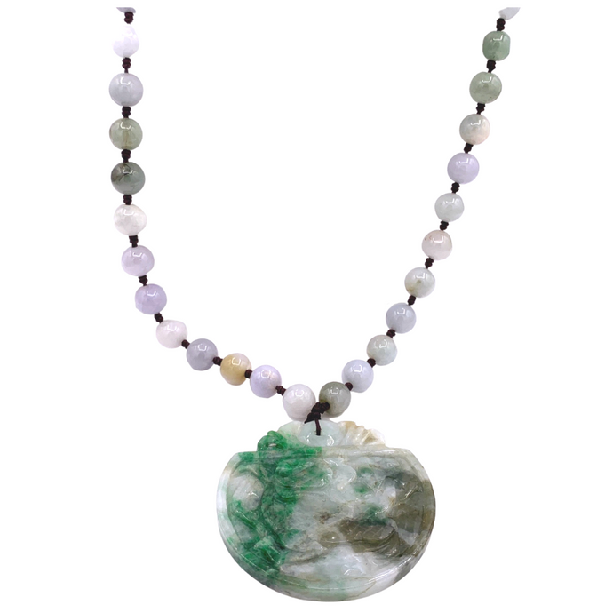 Burmese Jade bead necklace with circle shaped pendant