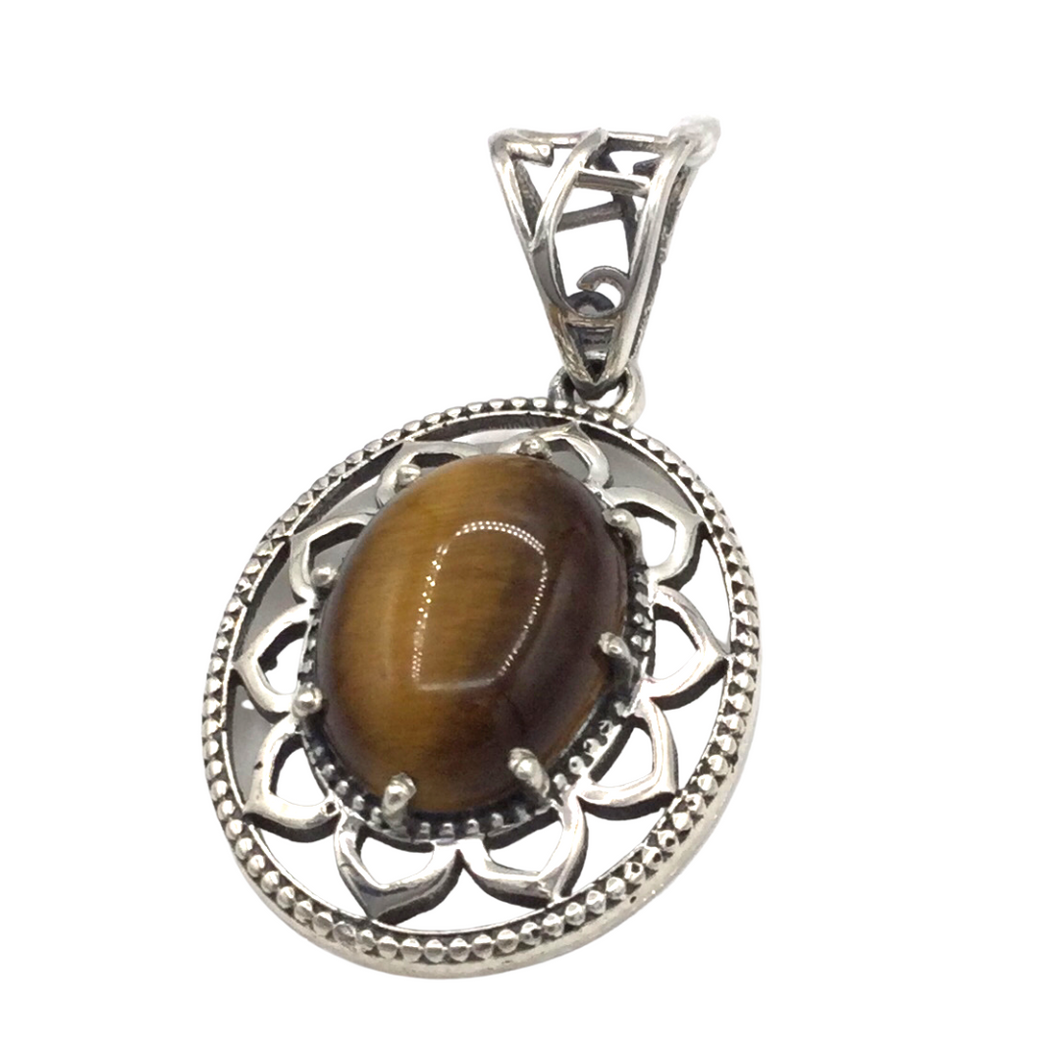 Yellow Tiger's eye Pendant in sterling silver