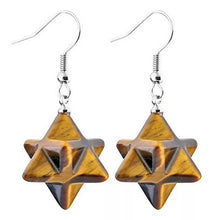 Load image into Gallery viewer, Yellow Tiger&#39;s Eye Merkaba Earrings
