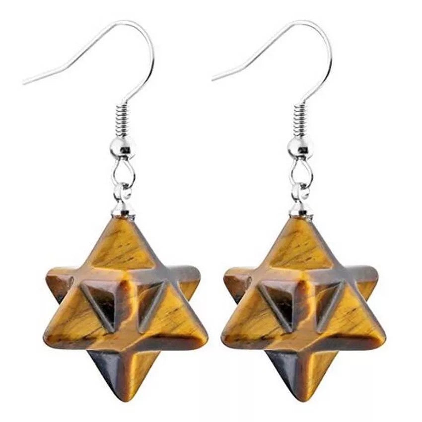 Yellow Tiger's Eye Merkaba Earrings