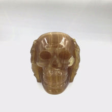 Load and play video in Gallery viewer, 360 view of Citrine Calcite Skull head (3 Wise Monkeys set)
