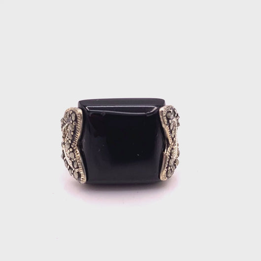 360 view of Black Onyx Square Shape Ring in Sterling Silver