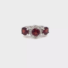 Загружайте и воспроизводите видео в средстве просмотра галереи Garnet Triple Stone with Diamonique Ring in Sterling Silver
