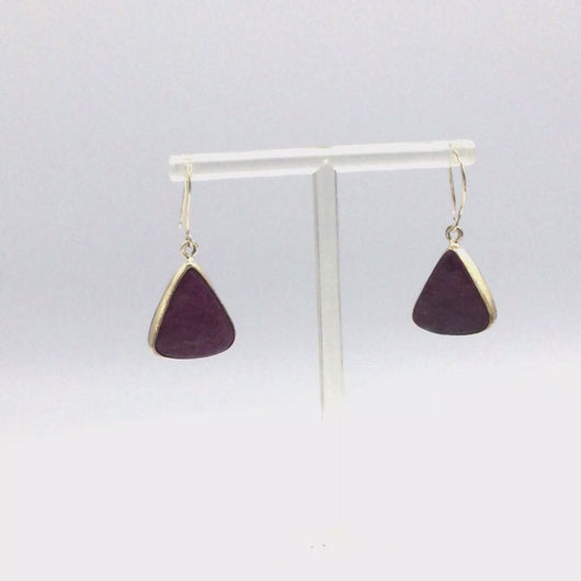 Anyolite Ruby in Zoisite Hanging Triangle Earrings in gold coated sterling silver