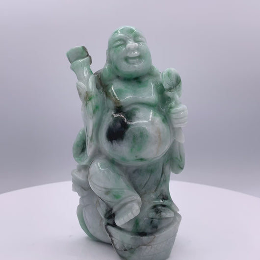 360 view of Burmese Jade Smiling Buddha Statue