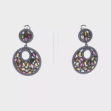 Load and play video in Gallery viewer, Mutli-Colored Tourmaline Circle Earrings in Sterling Silver (Rhodium Coated)
