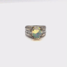 Cargar y reproducir el video en el visor de la galería, Ethiopian Opal with Diamonique Ring in Sterling Silver
