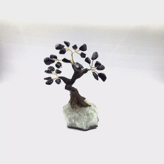 360 view of Black Tourmaline Gemstone Tree with quartz base small