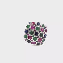 Cargar y reproducir el video en el visor de la galería, Multi-gemstones square ring in sterling silver
