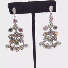 Загружайте и воспроизводите видео в средстве просмотра галереи Multi-colored Tourmaline Hanging Earrings in Sterling Silver
