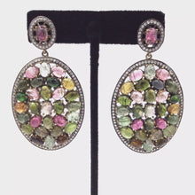 Load and play video in Gallery viewer, Multi-colored Tourmaline Oval Earrings in Sterling Silver
