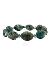 将图片加载到图库查看器，Natural gemstone carved bead bracelet (16mm)
