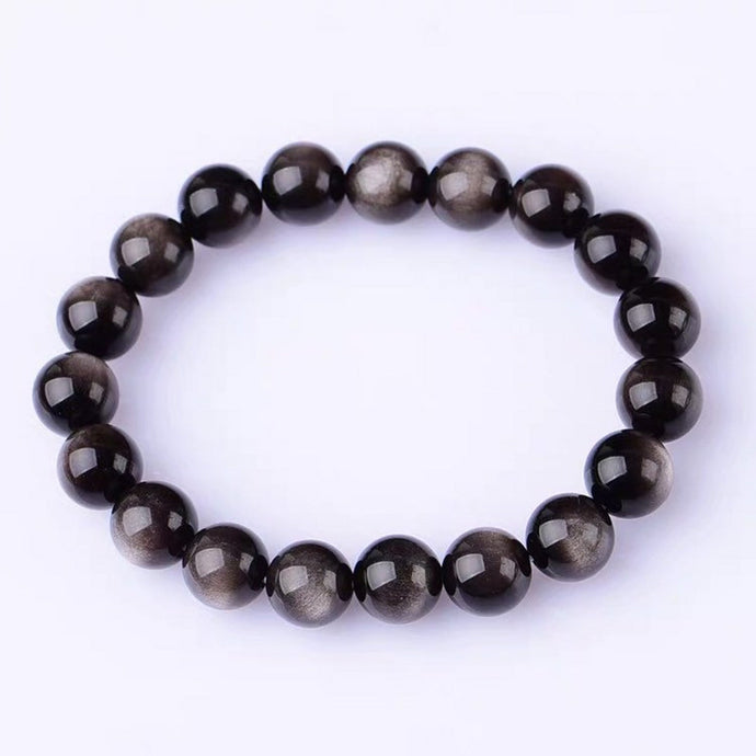 Silver Sheen Obsidian Bead Bracelet