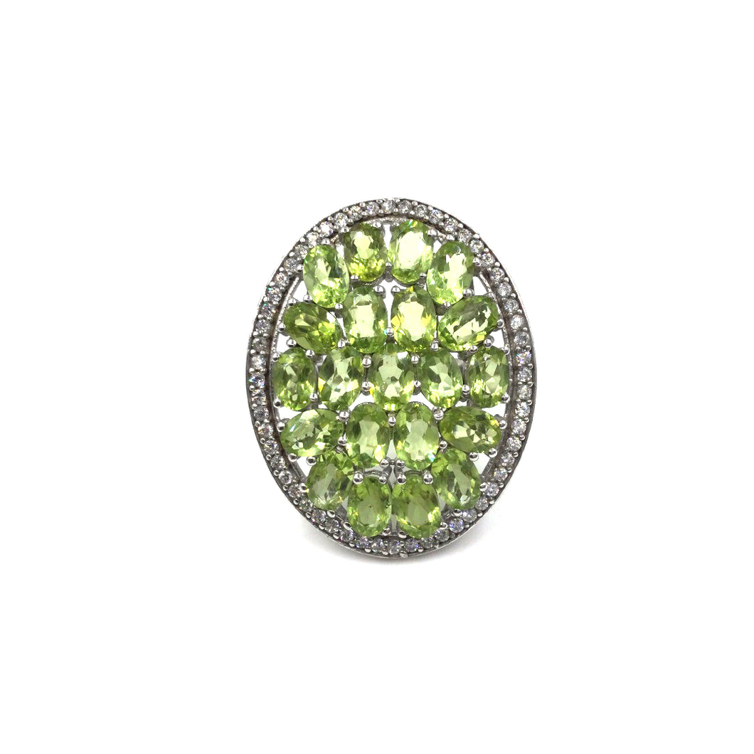 Peridot Oval with Diamonique Ring in Sterling Silver