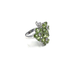 Load image into Gallery viewer, Peridot Triple Floral with Diamonique Ring in Sterling Silver
