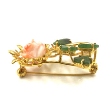 Load image into Gallery viewer, Italian Coral Flower Brooch in 14k Gold
