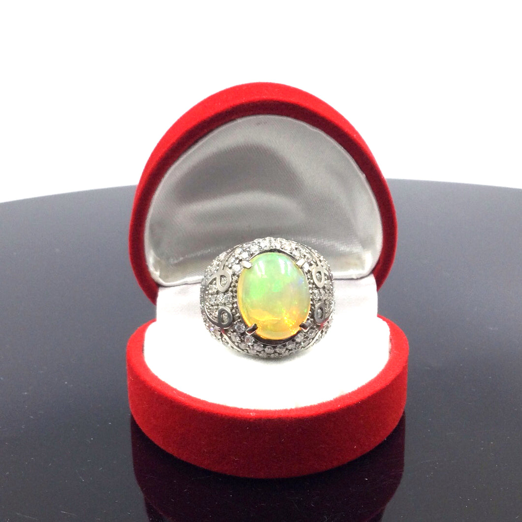 Opal with Diamonique Ring in Sterling Silver 925