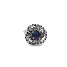 Load image into Gallery viewer, Sapphire with Diamonique Floral Ring in sterling silver
