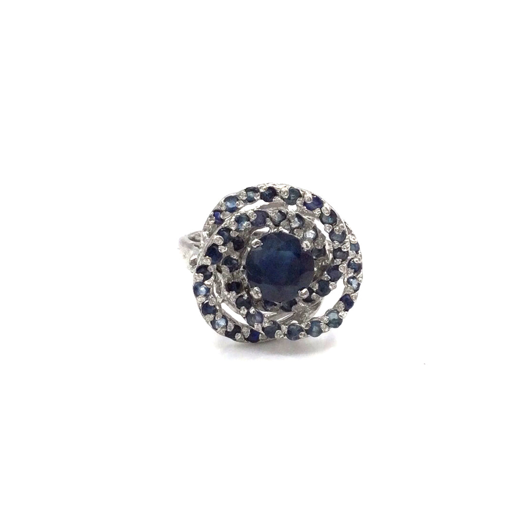 Sapphire with Diamonique Floral Ring in sterling silver