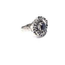 Load image into Gallery viewer, Sapphire with Diamonique Floral Ring in sterling silver
