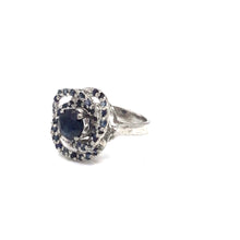 Load image into Gallery viewer, Sapphire with Diamonique Floral Ring in sterling silver
