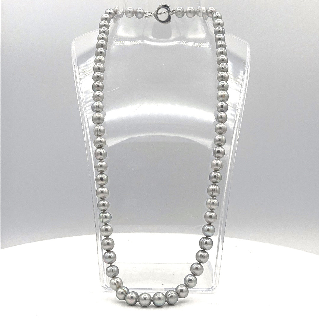 Long Pearl Necklace with Metal Heart 22