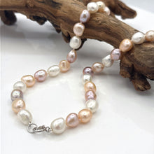 Cargar imagen en el visor de la galería, Multi Color Oval Baroque Pearl Necklace in Sterling Silver
