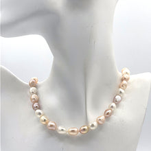 Cargar imagen en el visor de la galería, Multi Color Oval Baroque Pearl Necklace in Sterling Silver
