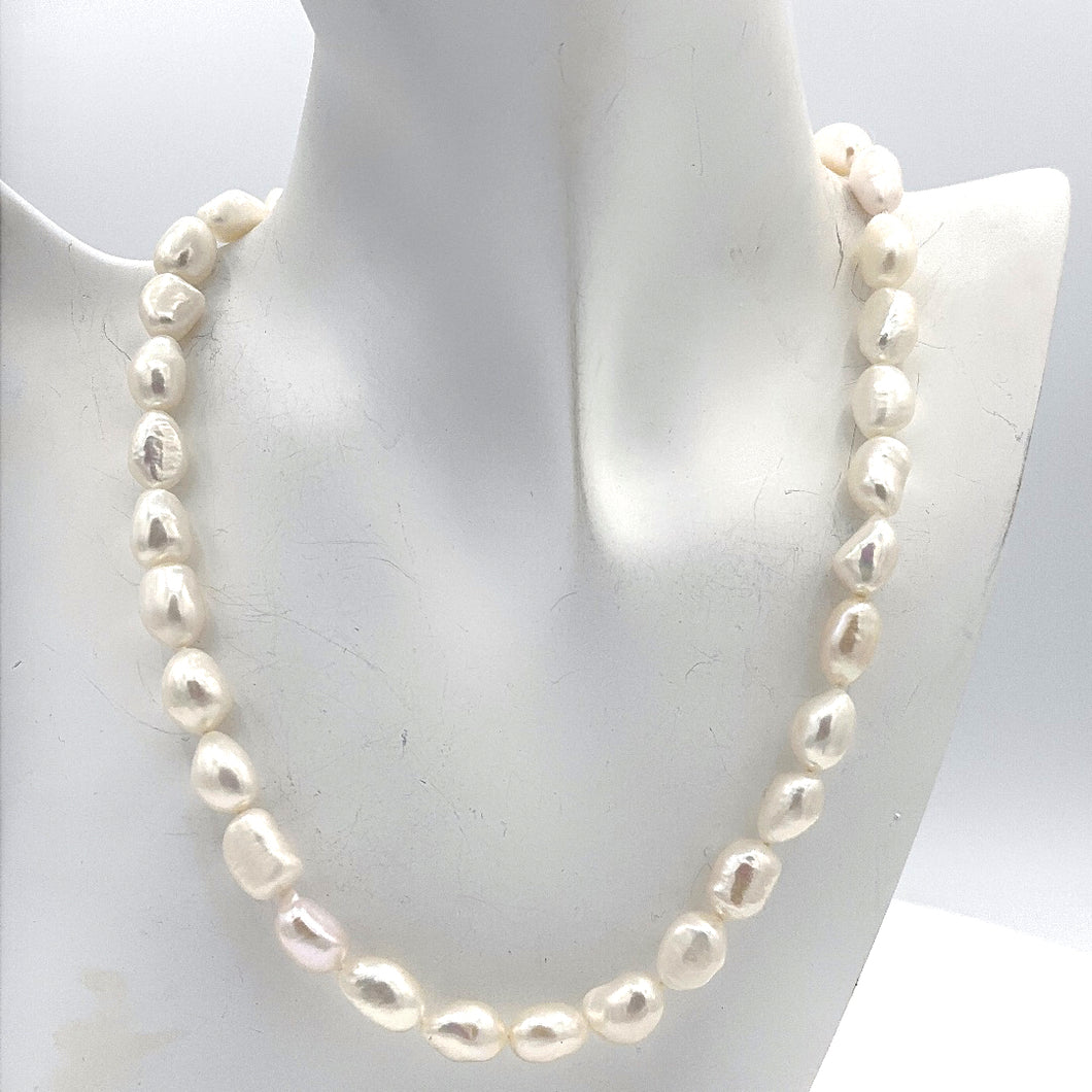 Multi Color Oval Baroque Pearl Necklace in Sterling Silver